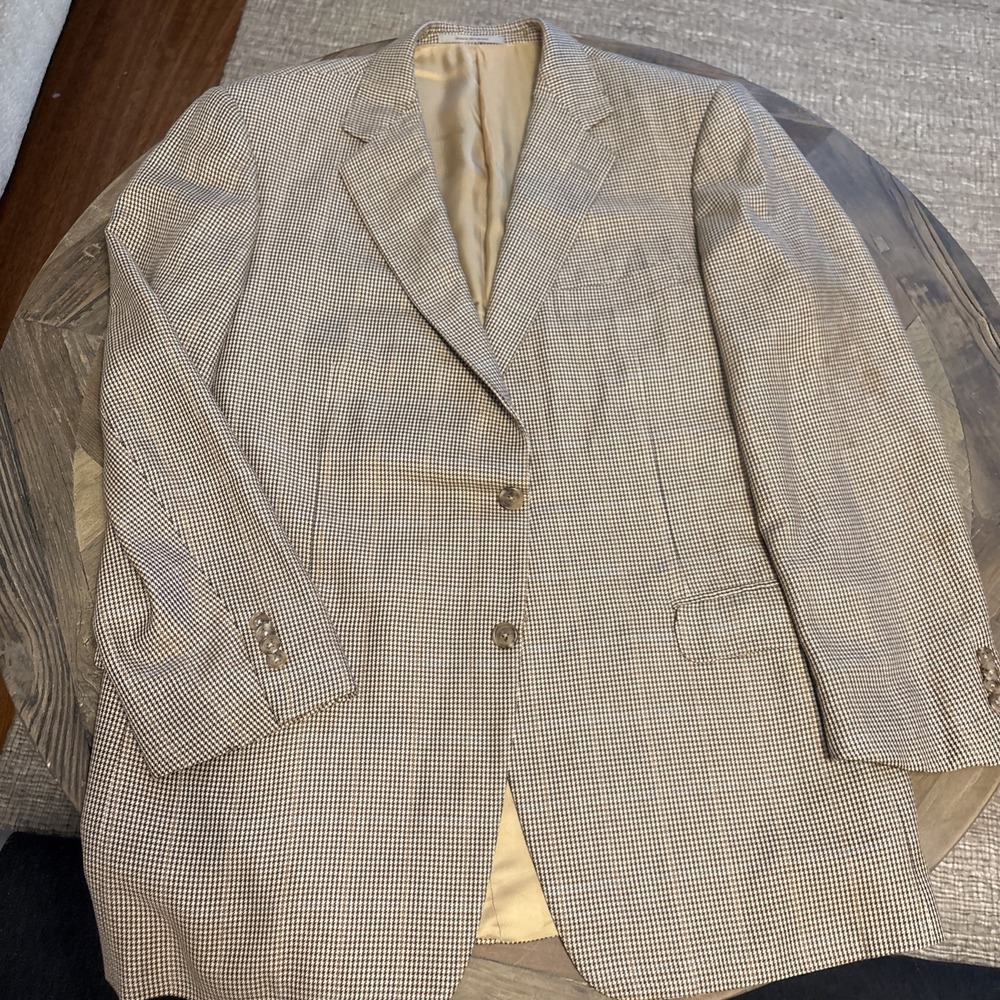Ermenegildo Zegna Houndstooth Brown Blue Sports Coat Blazer Cashmere/Silk 48R